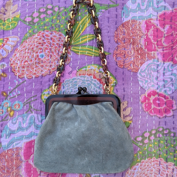 Elegant Gray Suede Chain Bag - Picture 1 of 5